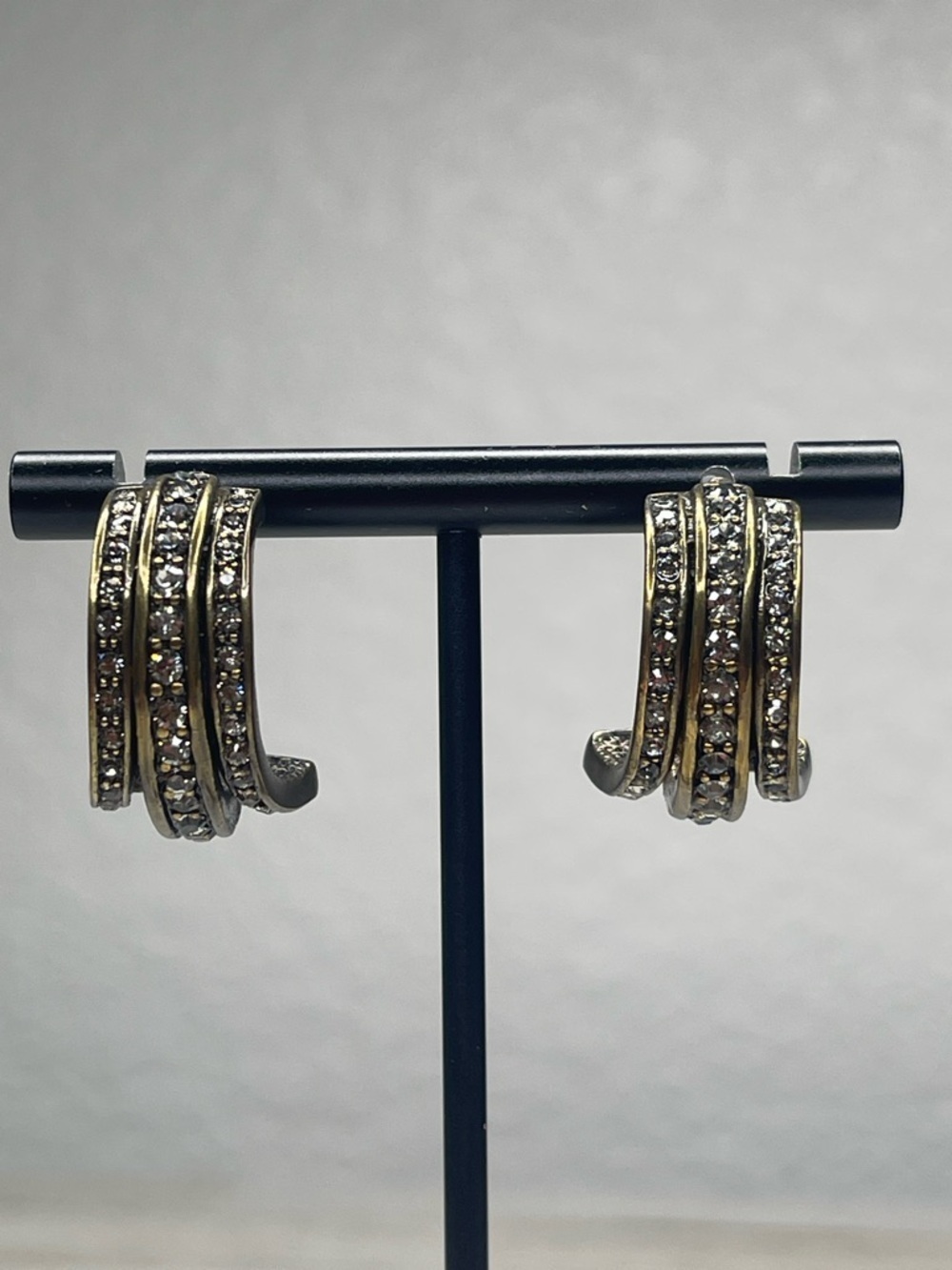 Heidi Daus Swarovski Crystal Layered Half Hoop Earrings